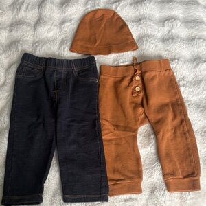 Rachel Zoe thermal pants and hat with Carters soft jeans. Size 12-18m